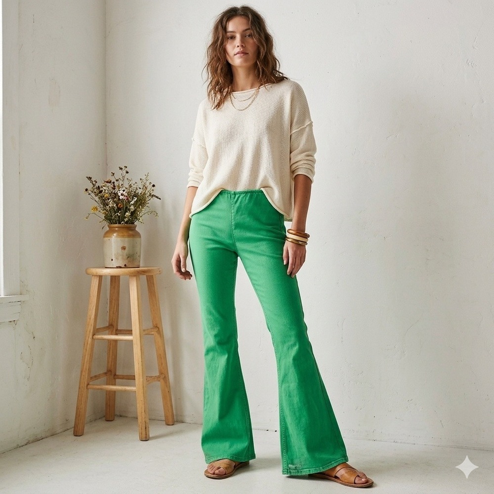 Free People We The Free Penny Pull On Flare‎ Pants Women 25 Green Boho Retro 70s